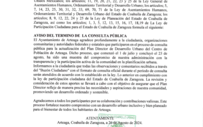 La consulta pública para el Plan Director de Desarrollo Urbano concluyó este 23 de Agosto del 2024